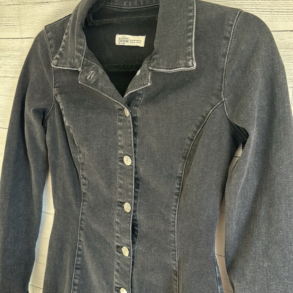 Zara Washed Denim Bottom Up Long Sleeve Mini Dress | SIZE S - Picture 4 of 7